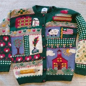 Hand Knit School Teacher Sweater Cape Isle Knitter